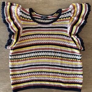 RAILS Opal Top-Sonoran Stripe-Crochet Frill Sleeve Knit Top-Boho Festival-Size M